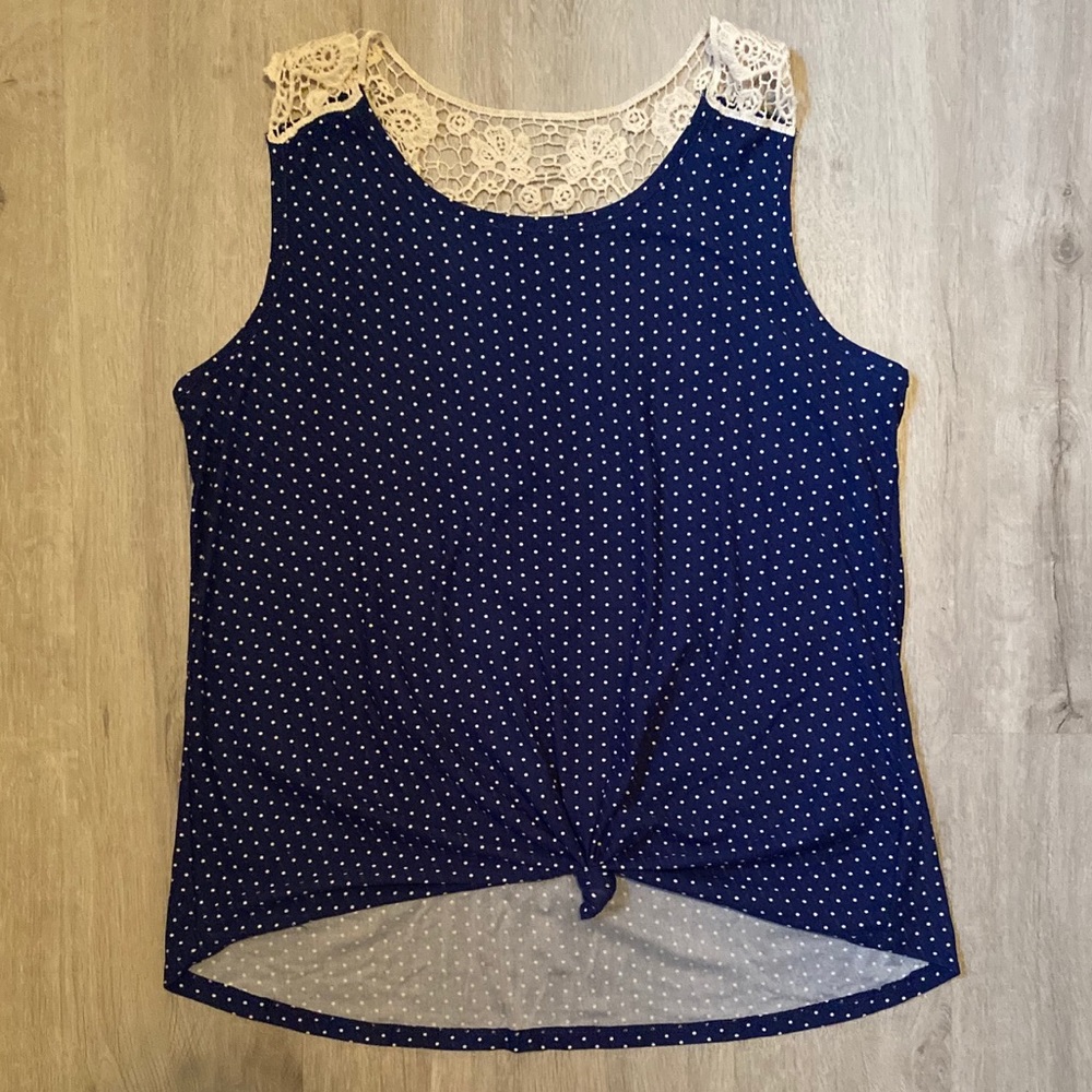🍀Blue polka dot racer back tank top XL